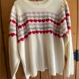 Plus Size Maurices Heart Pattern Sweater - Cream, Red, Purple